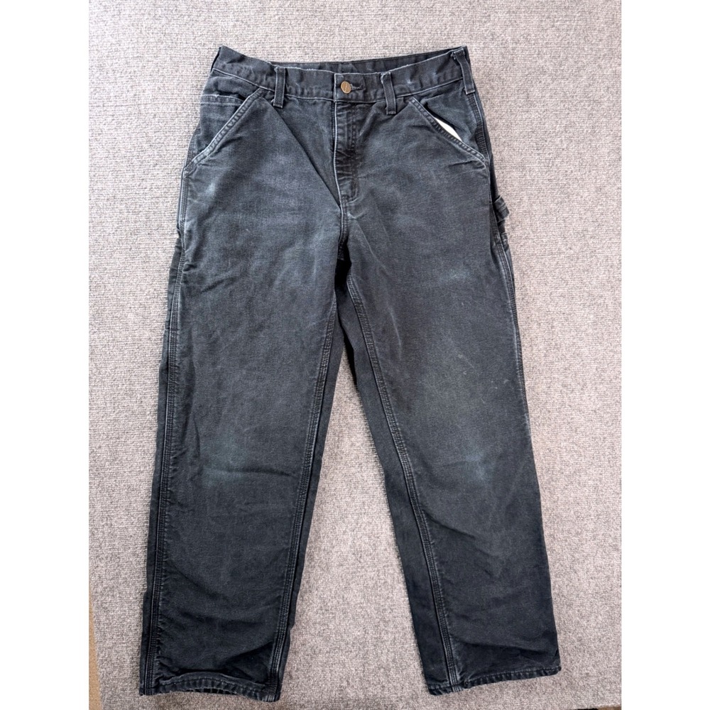 Carhartt B111 BLK Flannel Lined Work Dungaree Pants Mens 30x30 Faded Black Y2K